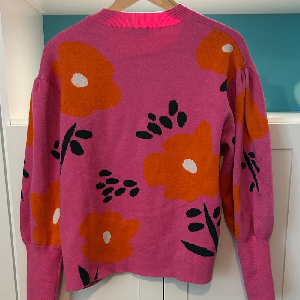 Sugarlips Vibrant Pink and Orange Floral Sweater - Picture 3 of 5